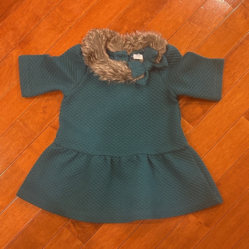 Janie & Jack Quilted Dress with Faux Fur Collar 6-12mo